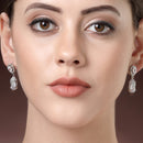 Rhodium Plated Teardrop White AD Contemporary Long Drop Earrings