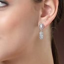 Rhodium Plated Teardrop White AD Contemporary Long Drop Earrings