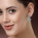Rhodium Plated with Ocean Blue & White American Diamond Small Drop Earrings
