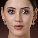 Rhodium Plated with Dual Ocean Blue American Diamonds Drop Earrings