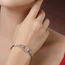 Rhodium Plated Square & Teardrop Multicolor AD Contemporary Cuff Bracelet