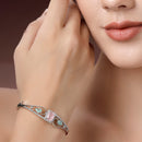 Rhodium Plated Square & Teardrop Multicolor AD Contemporary Cuff Bracelet