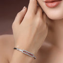 Rhodium Plated Silver Toned Minimal Round Red American Diamond Studded Cuff Bracelet