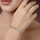 Rhodium Plated Silver Toned Minimal Round White American Diamond Studded Cuff Bracelet