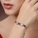 Rhodium Plated Silver Toned White Round & Red Oval AD Studded  Wraparound Adjustable Bracelet