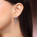 Rhodium Plated Silver Toned Floral Leaf Shaped White American Diamond Studded Drop Earrings