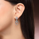 Rhodium Plated Floral White American Diamond Contemporary Drop Earrings
