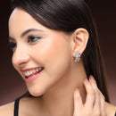 Rhodium Plated Silver Toned Floral Shaped White American Diamond Studded Stud Earrings