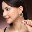 Rhodium Plated Silver Toned White American Diamond Embellished Earrings