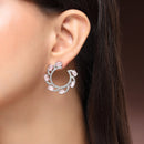 Rhodium Plated Silver Toned Pink & White American Diamond Embellished Earrings