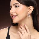 Rhodium Plated Silver Toned Floral Shaped White American Diamond Studded Drop Earrings