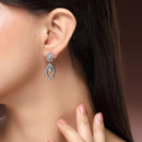 Rhodium Plated Floral Sea Green American Diamond Contemporary Drop Earrings