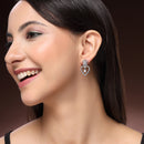 Rhodium Plated Heart White American Diamond Contemporary Drop Earrings