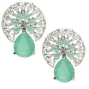 Rhodium Plated with Ocean Blue & White American Diamonds Circular Shaped Stud Earrings