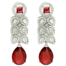 Rhodium Plated Silver Toned with Red American Diamond Small Drop Earrings