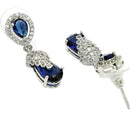 Rhodium Plated Teardrop Blue AD Contemporary Drop Earrings