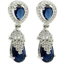 Rhodium Plated Silver Toned with Blue American Diamond Small Drop Earrings