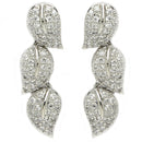 Rhodium Plated with Leaf Shaped White American Diamonds Studded Small Drop Earrings