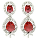 Rhodium Plated with Red & White American Diamond Small Drop Earrings