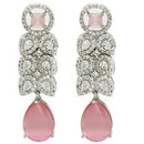 Rhodium Plated Silver Toned with Pink American Diamond Small Drop Earrings