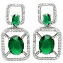 Rhodium Plated with Green American Diamond Stylish Square Shaped Small Drop Earrings