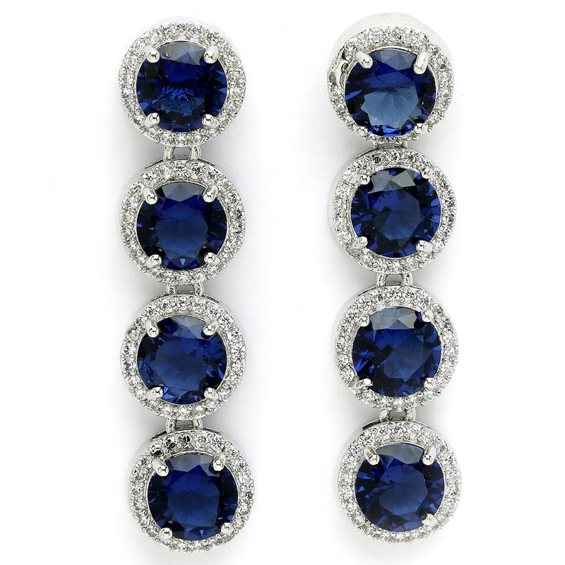 Rhodium Plated Silver Toned with Blue American Diamonds Dangler earrings