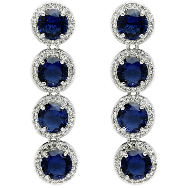 Rhodium Plated Silver Toned with Blue American Diamonds Dangler earrings