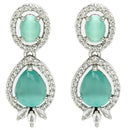 Rhodium Plated with Ocean Blue & White American Diamond Small Drop Earrings