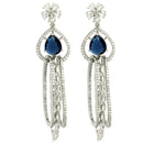 Rhodium Plated with Cluster Design Blue & White American Diamond Dangler Earrings