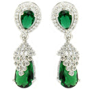 Rhodium Plated Silver Toned with Green American Diamond Small Drop Earrings