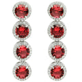 Rhodium Plated Circular Halo American Diamond Contemporary Long Drop Earrings