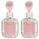 Rhodium Plated Silver Toned with Pink American Diamond Small Drop Earrings