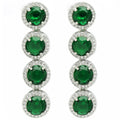 Rhodium Plated Circular Halo American Diamond Contemporary Long Drop Earrings