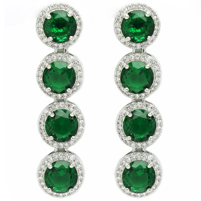 Rhodium Plated Silver Toned with Green American Diamonds Dangler earrings