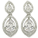 Rhodium Plated with White American Diamond Dual Teardrop Design Drop Earrings