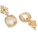 Gold Plated Cushion Cut White American Diamond Contemporary Long Drop Earrings