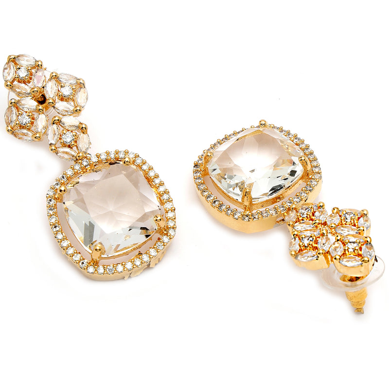 Gold Plated with White American Diamond Small Drop Earrings