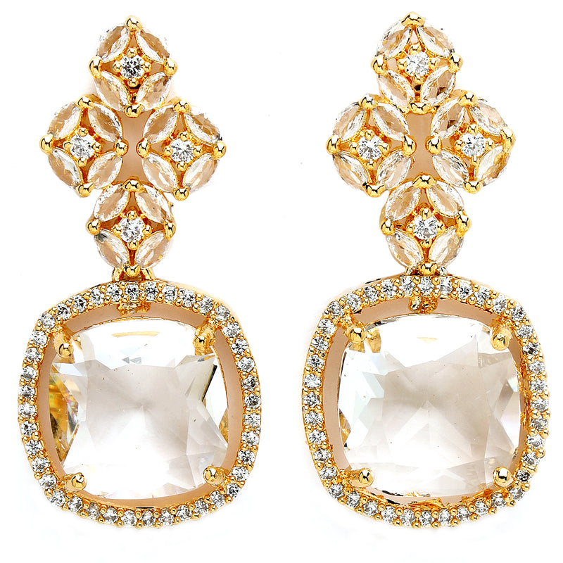 Gold Plated with White American Diamond Small Drop Earrings