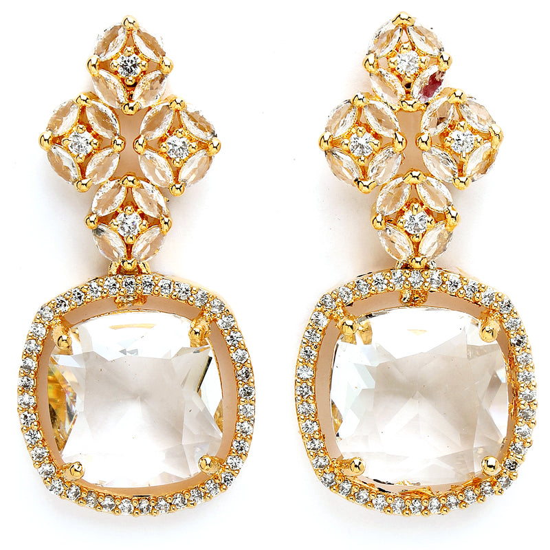 Gold Plated with White American Diamond Small Drop Earrings