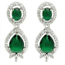 Rhodium Plated with Green & White American Diamond Small Drop Earrings