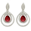 Rhodium Plated Silver Toned with Teardrop Shaped White American Diamond Drop Earrings