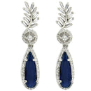 Rhodium Plated Silver Toned with Blue American Diamond Small Drop Earrings