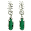 Rhodium Plated Silver Toned with Green American Diamond Small Drop Earrings