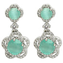Rhodium Plated with Dual Ocean Blue American Diamonds Drop Earrings