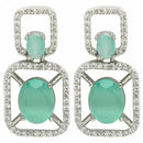 Rhodium Plated with Ocean Blue American Diamond Stylish Square Shaped Small Drop Earrings