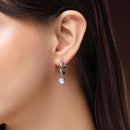 Rhodium Plated Silver Toned Teardrop Shaped White American Diamond Studded Hoop Earrings