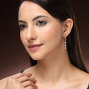 Rhodium Plated Silver Toned Drop Shaped White American Diamond Studded Hoop Earrings