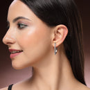 Rhodium Plated Silver Toned Geometric Shaped White American Diamond Studded Hoop Earrings