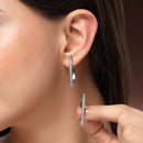 Rhodium Plated Silver Toned Geometric Shaped White American Diamond Studded Hoop Earrings