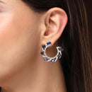 Rhodium Plated Silver Toned Navy Blue & White American Diamond Embellished Earrings